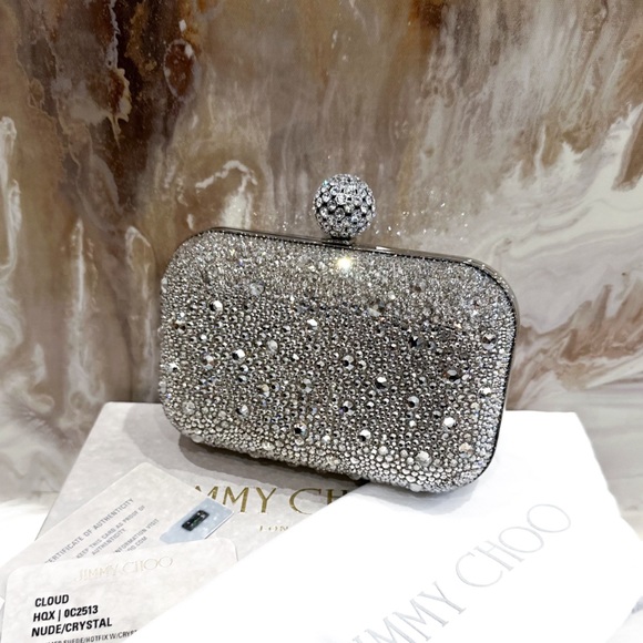 $3k Jimmy Choo Silver Crystal Embellished Cloud Hox Clutch Bag - Picture 10 of 11